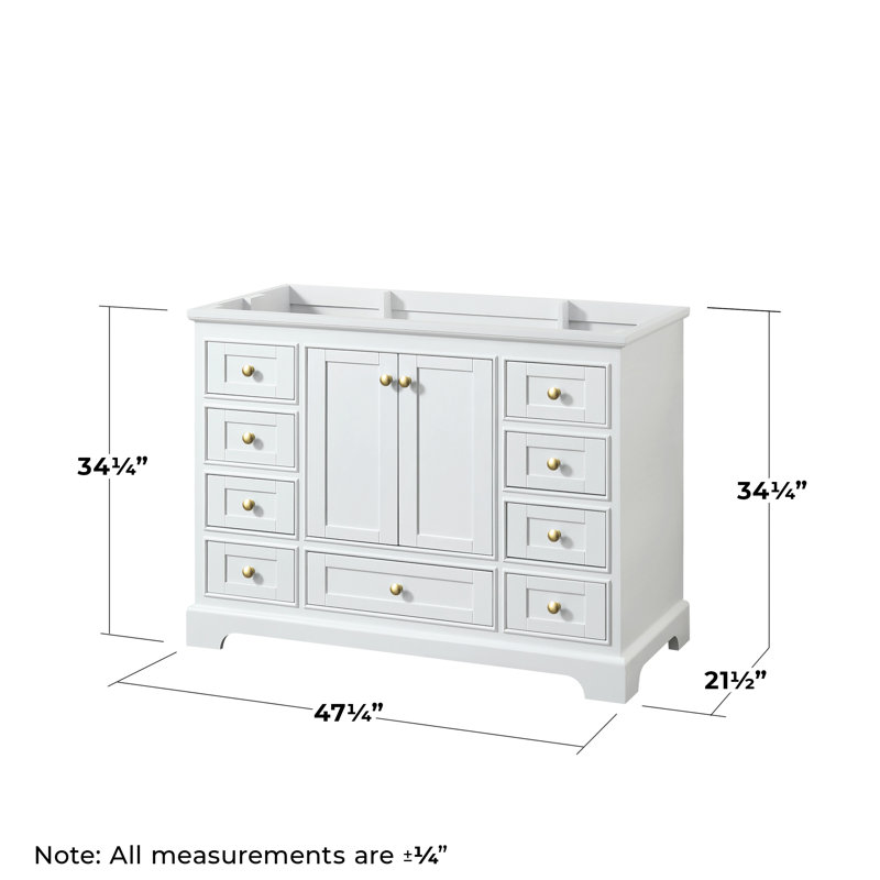 Base de meuble-lavabo simple 48 po Deborah, Blanc/doré