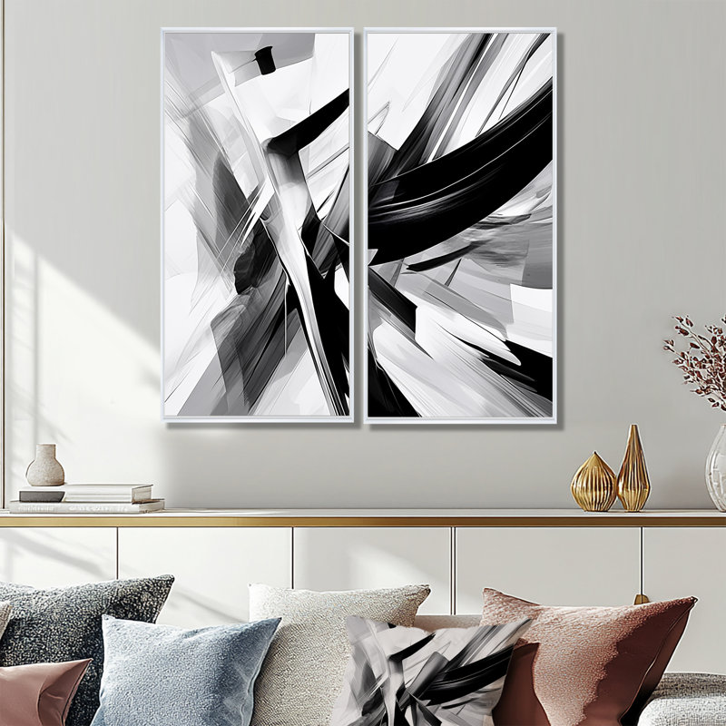 Vagues abstraites - Explosion d'art noir sur toile, 20" H x 24" W, Impression encadrée flottante, White