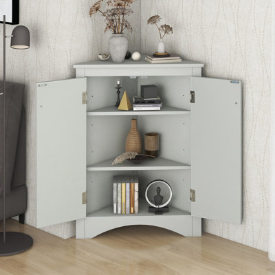 Armoire de rangement triangulaire grise avec tablettes réglables, armoire de plancher autoportante pour la cuisine à domicile