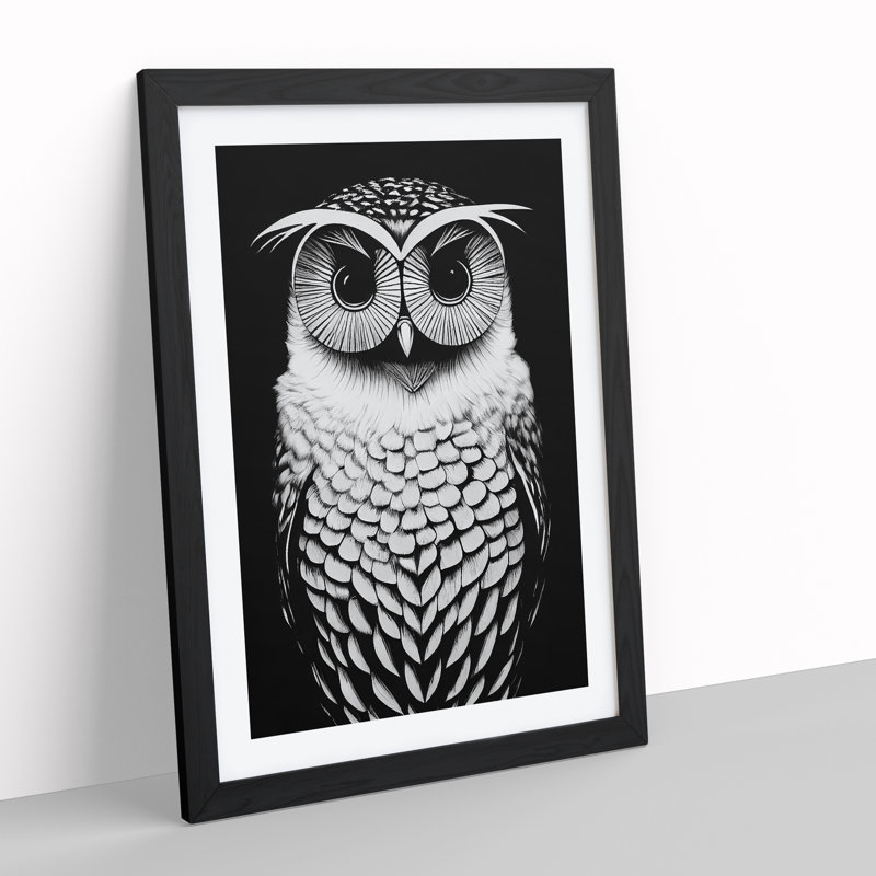 Owl Monochrome - Framed Print, Black, 64cm H x 46cm W x 2cm D