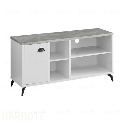 Meuble télé, console de 48 po, meuble multimédia, armoire de rangement, salon, chambre à coucher et métal stratifié gris