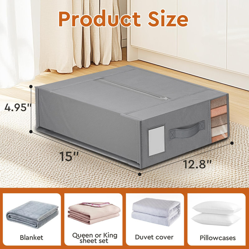 Sturdy Foldable Storage Box With Window And Label, 4 Pieces, Grey