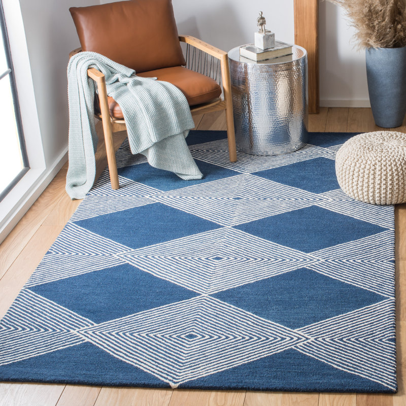 Tapis bleu marine / ivoire en laine touffeté à la main Konopka, Rectangle 6 pi x 9 pi