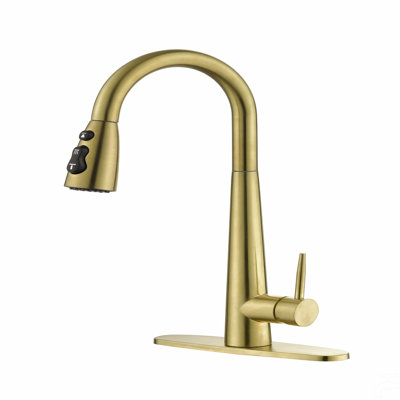 Gold Kitchen Faucets With Pull Down Sprayer, Kitchen Sink Faucet With Pull Out Sprayer, Fingerprint Resistant, Single Hole Deck Mount, Single Handle Copper Kitchen Faucet,