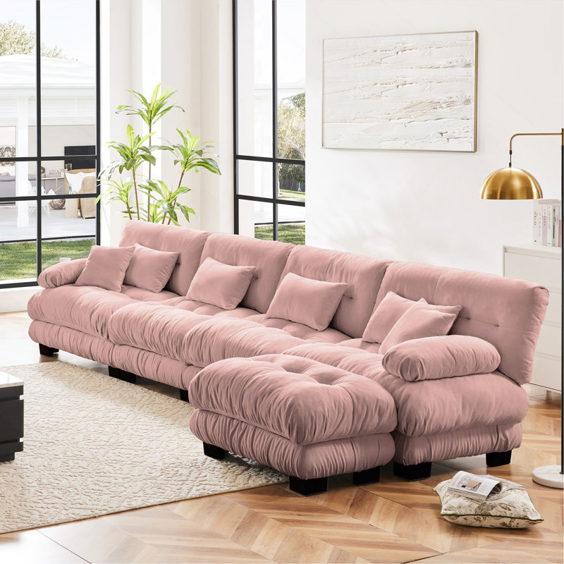 Combinaison libre, canapé modulaire modulaire, canapé en forme de L pour le salon, canapé confortable à 4 places avec repose-pieds convertible