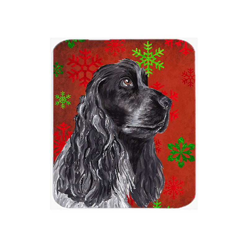 East Urban Home Cocker Spaniel Snowflake Rectangle Glass Cutting Board, Red/Green