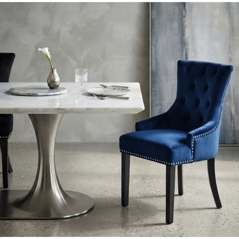Chaise parsons capitonnée en velours, Bleu, 1