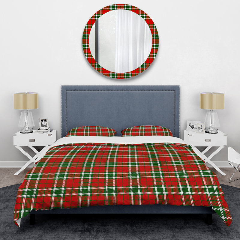 Tartan à carreaux rouge et vert - Ensemble de housse de couette abstrait - Microfibre de polyester