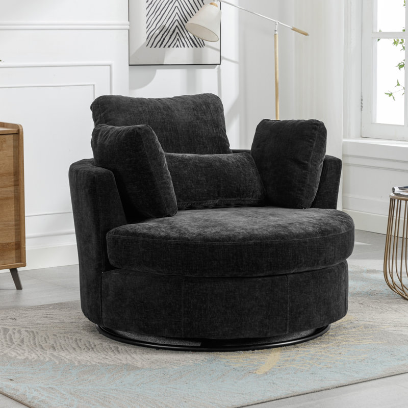 Latitude Run® Kenmari Upholstered Swivel Barrel Chair with Ottoman ...