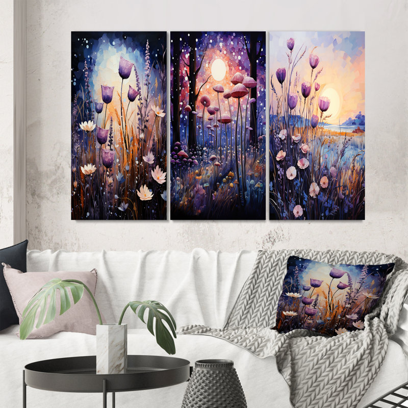 «Purple Thistle Symphony», 3 pièces sur toile, Toile tendue, H 40 po x l 20 po