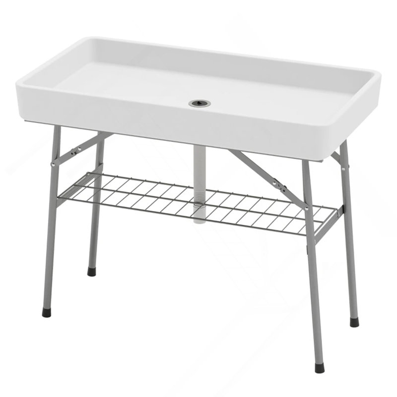 Outdoor Table Cooler,White Folding Ice Cooler Table
