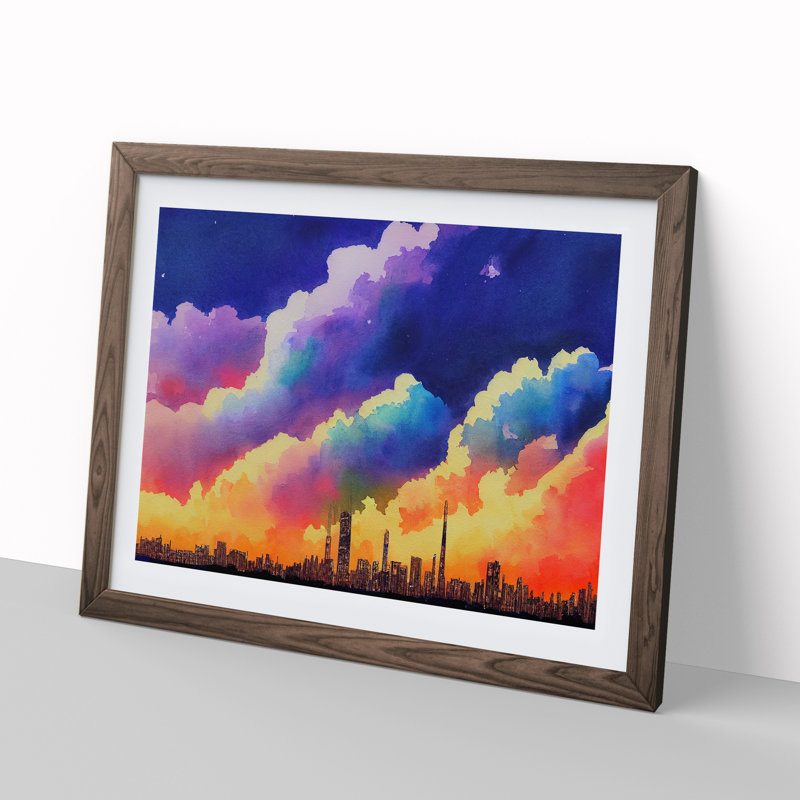 Mysterious Skyline Architecture 1 Piece Single Picture Frame Wall Art, 25cm H x 34cm W, Brown