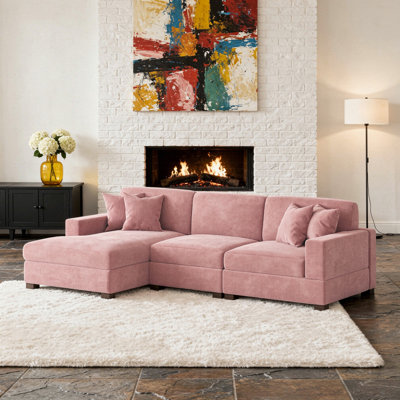 3 - Piece Upholstered Corduroy Modular Sectional Sofa-L