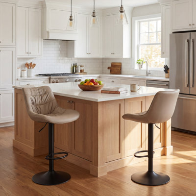 Latiera Swivel Adjustable Height Bar Stools Faux Leather Counter Stools with Footrest by Latitude Run