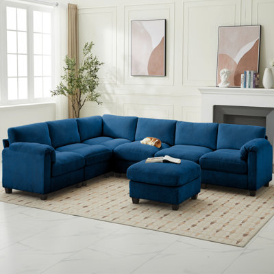 7-Piece Upholstered Corduroy Sectional