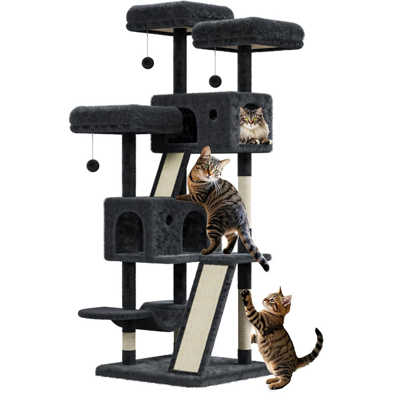 66'' Large Multi-Level Cat Tree, Heavy Duty Cat Tower, Black