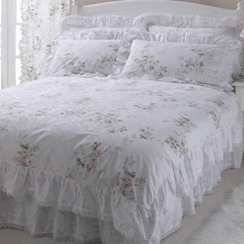 Newcastleton Cotton Blend, Polyester Floral Duvet Cover Set with Pillowcases, Ivory/Pink/Green