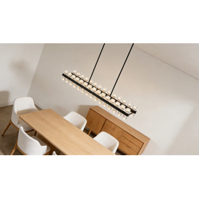 Lustre en cristal linéaire doré de 54 pouces, luminaire suspendu rectangulaire moderne à 60 lumières avec hauteur réglable pour îlot de cuisine, salle à manger et hauts plafonds