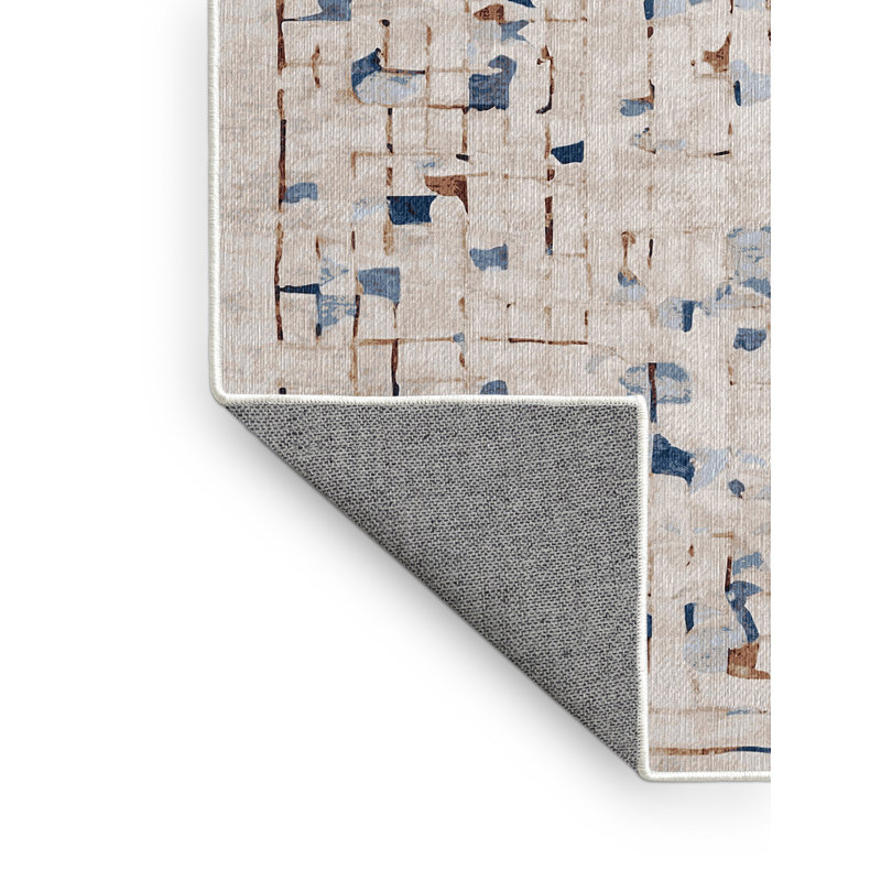 Machine Washable Beige Area Rug, Rectangle 6' x 9'
