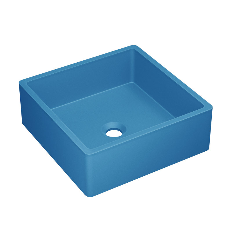 Lisse 15.5" Concrete Square Vessel Sink, Matte Powder Blue