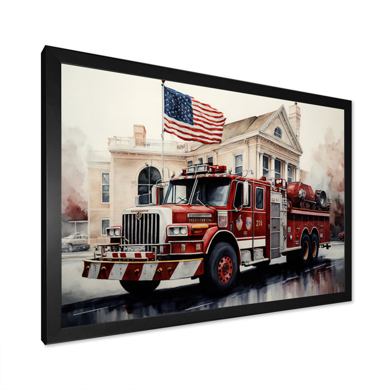Fiery Pursuit I - Camion de pompiers, Cadre simple noir, H 12 po x l 20 po x P 1 po