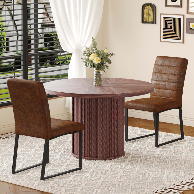 Ensemble de chaises de salle à manger rembourrées en polyuréthane 2 pièces avec table à colonnes romaine ronde, rangement inclus, convient aux restaurants