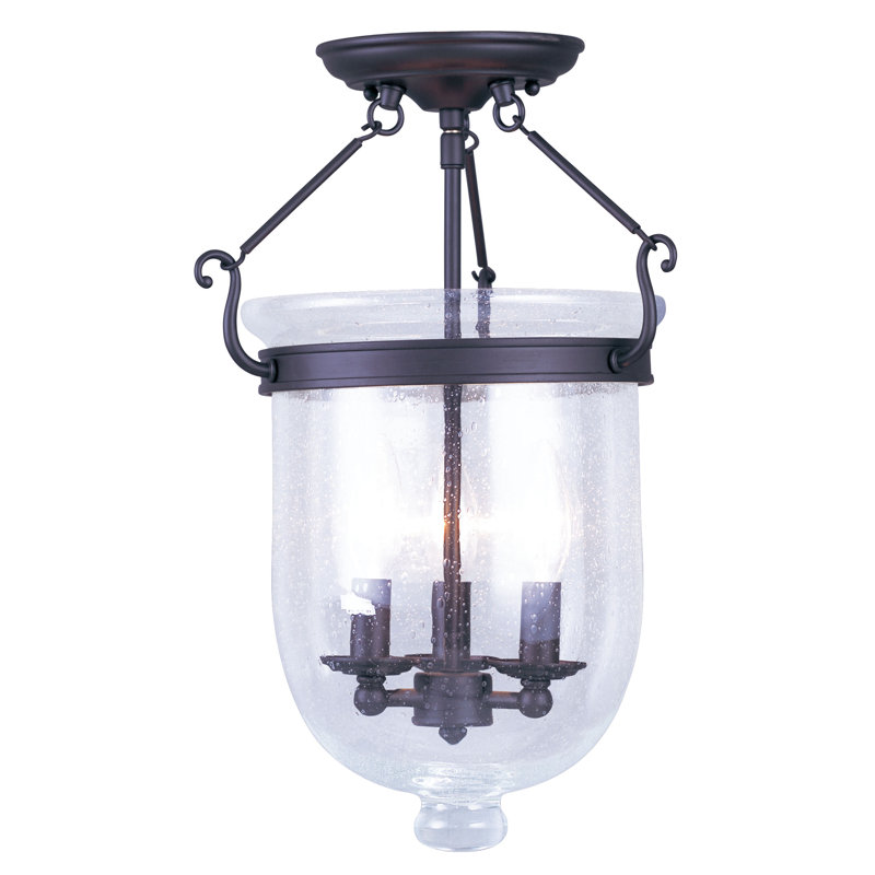Husman Glass Semi Flush Mount, 17" H x 12" W x 12" D, Bronze