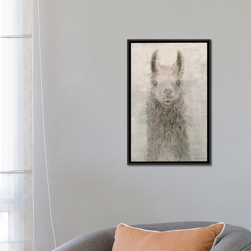«Llama Portrait», reproduction sur toile, H 26 po x l 18 po x P 1,5 po, Toile avec cadre noir, Pas de tapis
