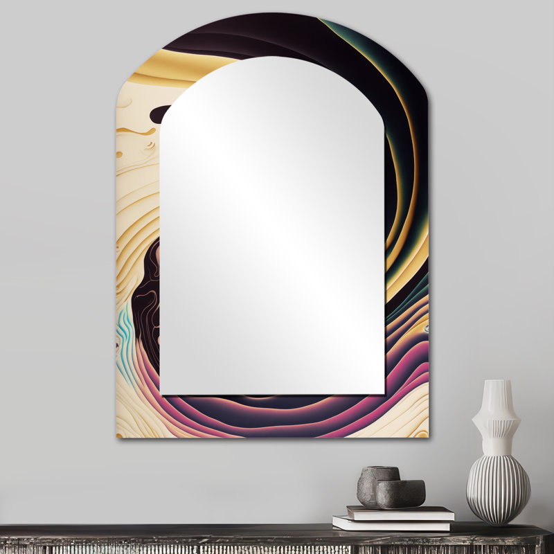 Purple, Gold And Blue Swirl III - Abstract Spirals Asymmetrical Wall Mirror, Modern Arch Decorative Mirror, Printed Metal Art