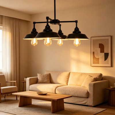 Luminaire suspendu noir pour îlot de cuisine à 4 lumières, lustre de style campagnard industriel en métal pour couloir de salle à manger
