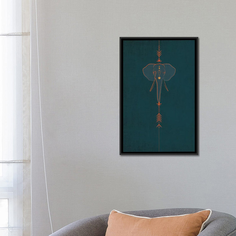 « éléphant », impression sur toile, H 26 po x l 18 po x P 1,5 po, Toile avec cadre flottant noir, Pas de tapis