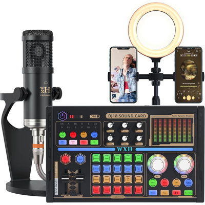 Ensemble de matériel de balado, ensemble de studio d'enregistrement parfait pour enregistrer, diffuser, diffuser en direct, changeur de voix DJ18 avec microphone WXH1000