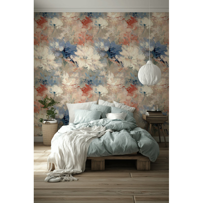 Papier peint floral abstrait abstrait bleu et rosé