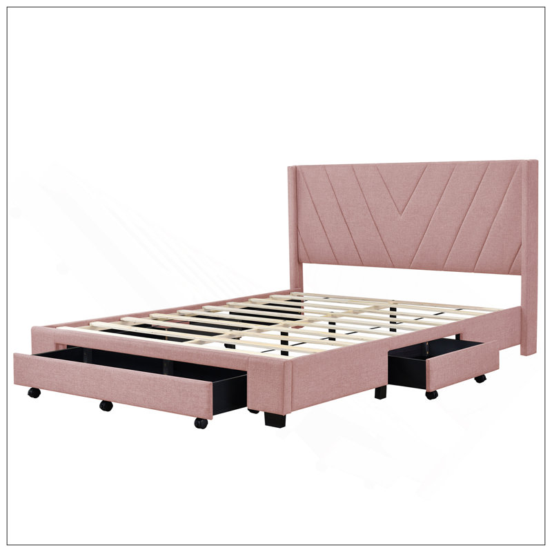 Lit plateforme tapissier grand avec 3 tiroirs
