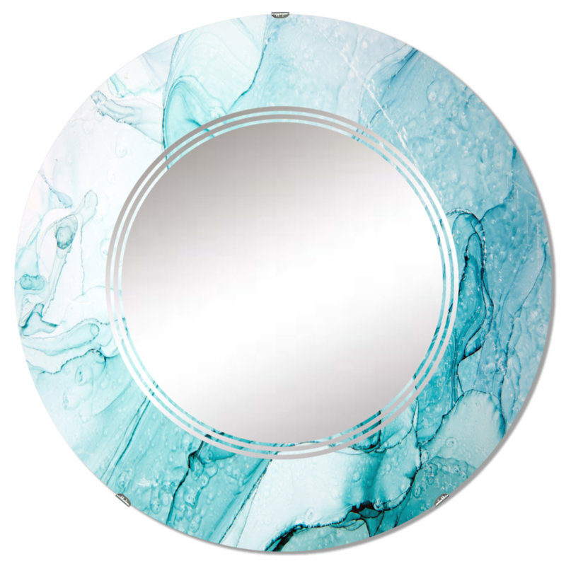 Turquoise Ink Universe - Miroir mural moderne, 32 po x 32 po