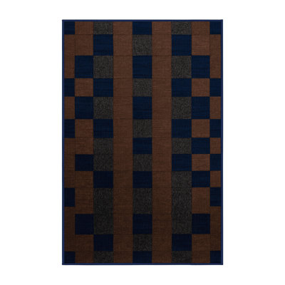 Machine Washable Checkered Blue Area Rug