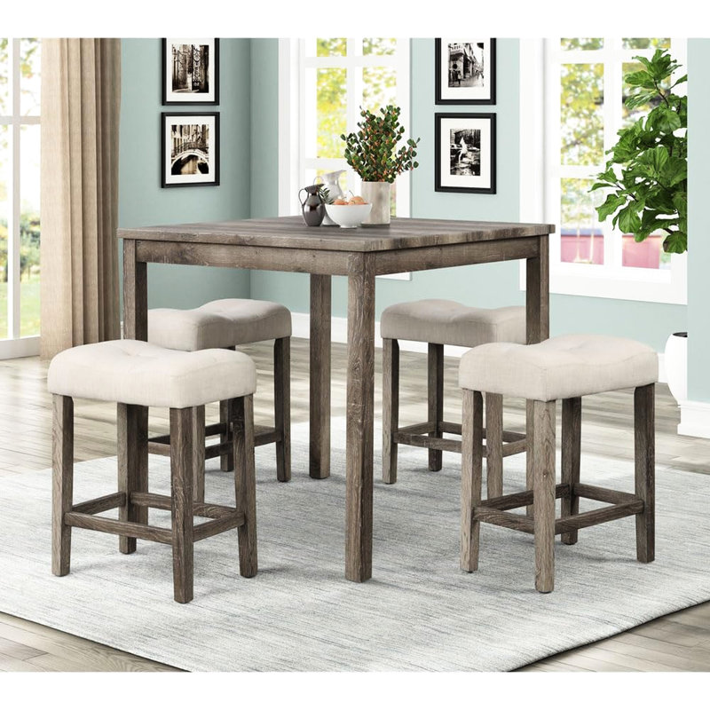 Tabouret de bar à hauteur de comptoir de 2 avec siège et repose-pieds, aspect transitionnel, couleur chêne, lin en bois d'ingénierie - mélange de tissu pour tabourets de salle à manger, repose-pieds, finition, sièges
