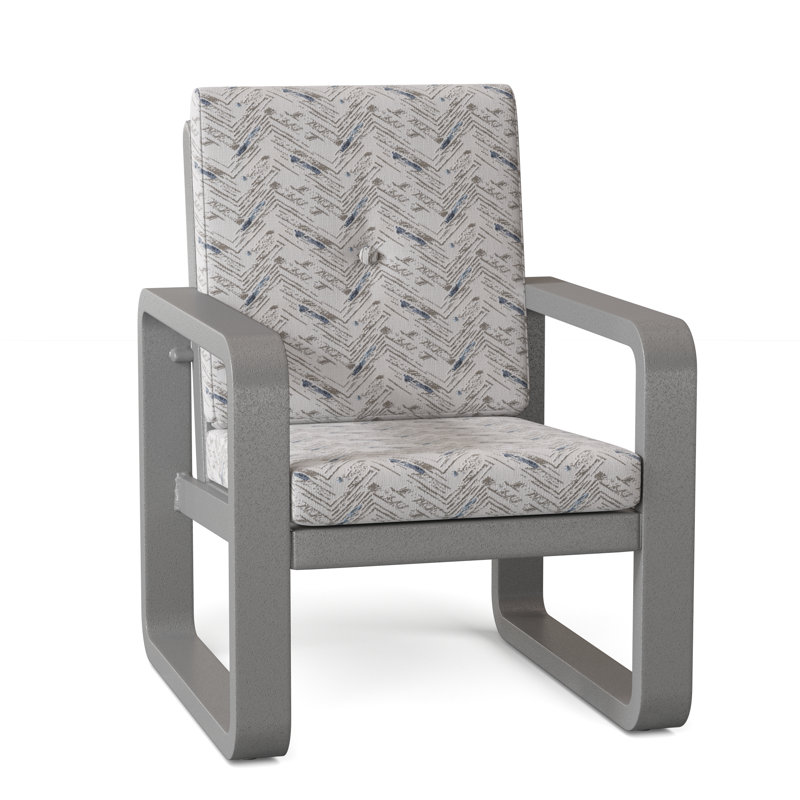 Chaise de patio avec coussin Vale, Toile toile Sunbrella® Bird's Eye, Finition étain