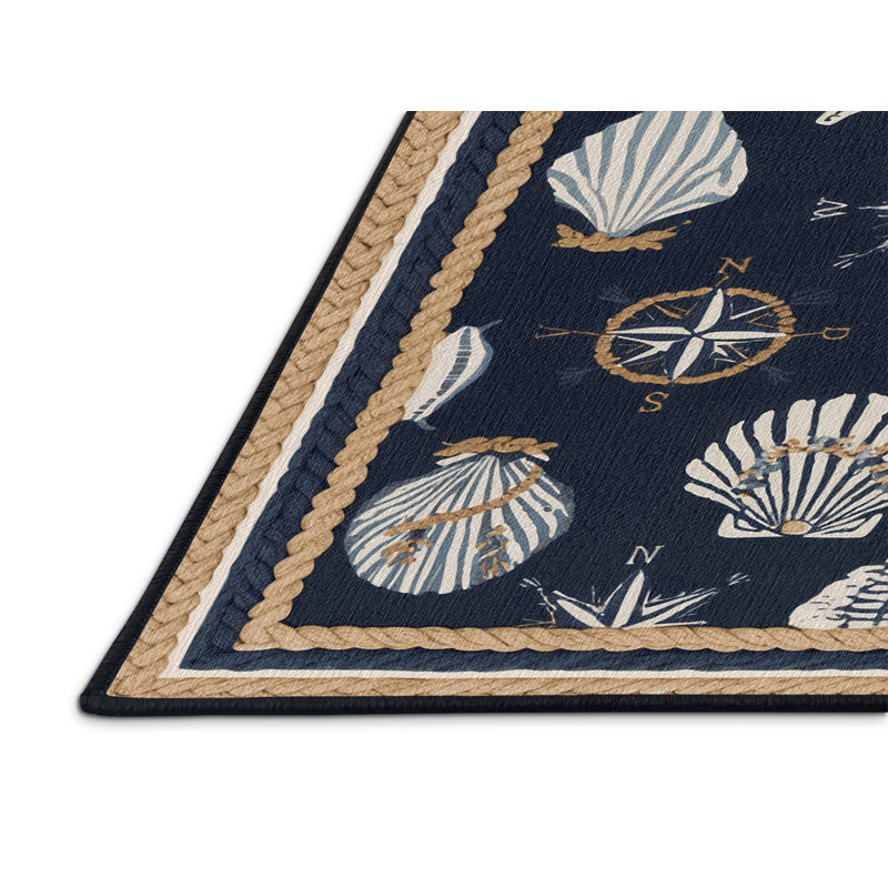 Washable Coastal Elements Nautical Area Rug, Square 7'