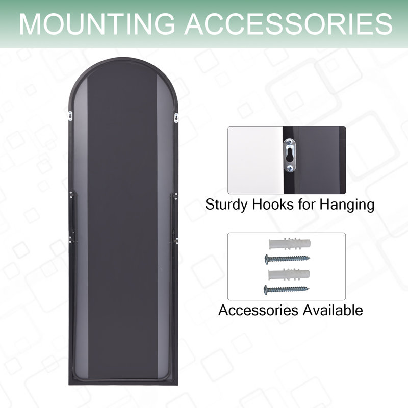 Arched Metal Oversized Full Length Mirror - Basics by Wayfair™, Black, 64" x 21"
