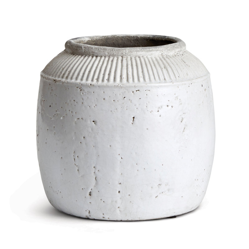 Zihir Pumice White Ceramic Etruia Textured Jar Large, 10.5"