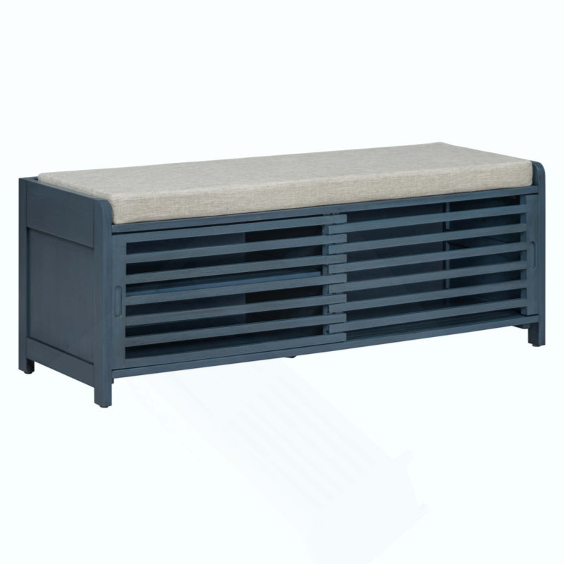 Shoe Bench With Storage And Cushion, Distressed Shutter Storage Bench With Retro Charm For Living Room, Entryway, Navy Blue