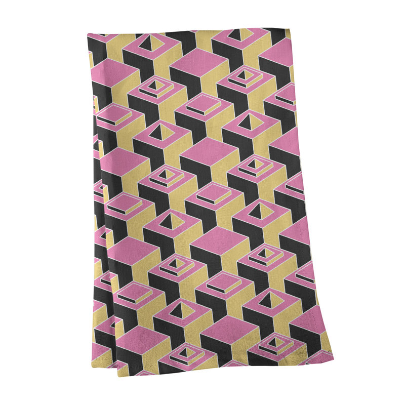 Patricia Geoffrey Tea Towel Kitchen Towel, Yellow/Pink/Black, Poly Twill