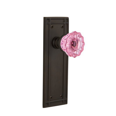 Bouton de porte de mortaise intérieure en cristal rose avec une plaque longue mission