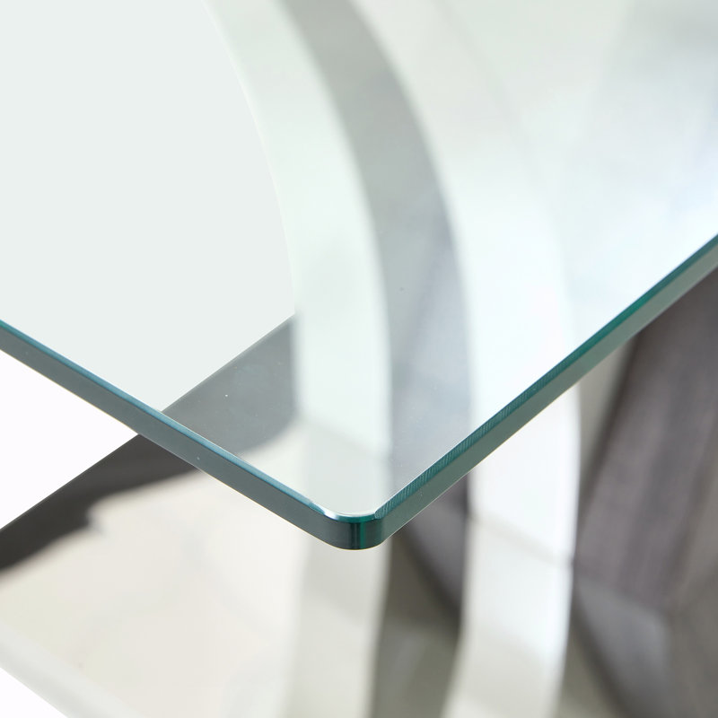 Modern Dining Table, Tempered Glass Countertop