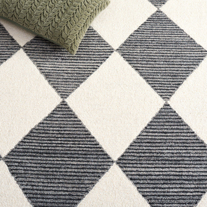 Ebony Hand Tufted Wool; Cotton Geometric Indoor Rug, Square 6'