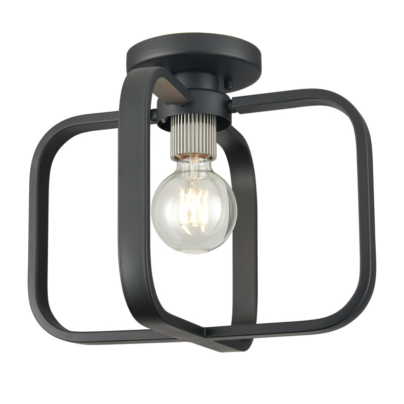 13'' Wide 1-Light Flush Mount - Matte Black with Nickel Sockets