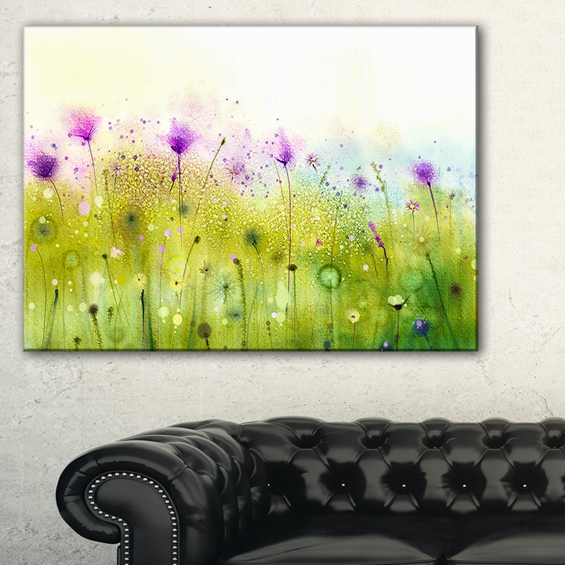 Vert, mauve, cosmos abstrait de fleurs - impression, H 8 po x l 12 po x P 1 po, Toile tendue