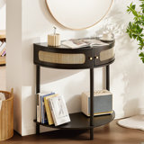 Half-moon Console Table 2 Storage Drawers Rattan Sliding