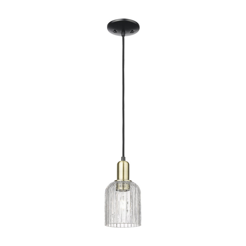 Mini luminaire suspendu suspendu 1 lumière Downtown, H 10 po x l 5 po x P 5 po, Clair, Laiton antique / noir mat